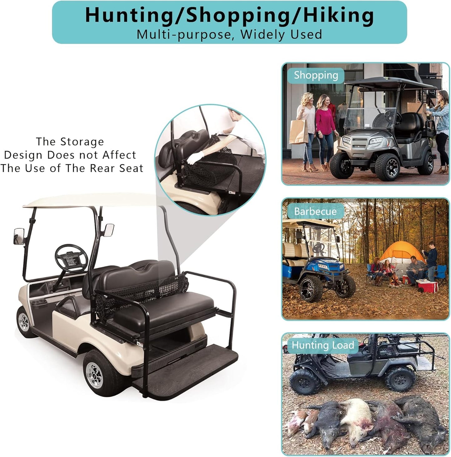 10L0L 4 Passenger Golf Cart Cargo Net for Yamaha,Club Car,EZGO, Adjustable Elastic Storage Net, Simple Golf Cart Cargo Mesh Organizer Nets with Strong Buckle