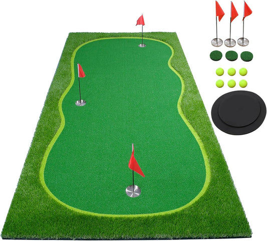 Golf Putting Green/Mat-Golf Training Mat- Professional Golf Practice Mat- Green Long Challenging Putter for Indoor/Outdoor