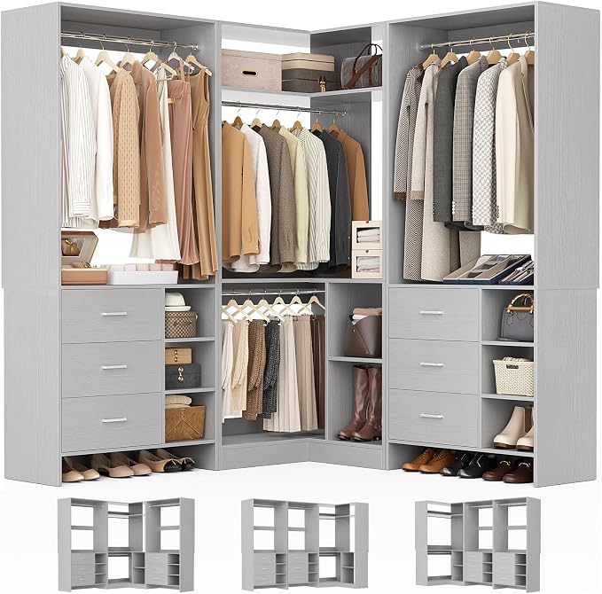 Aheaplus Closet System with 6 Drawers, 4 Hanging Rods & Corner Tower, Corner by Aheaplus