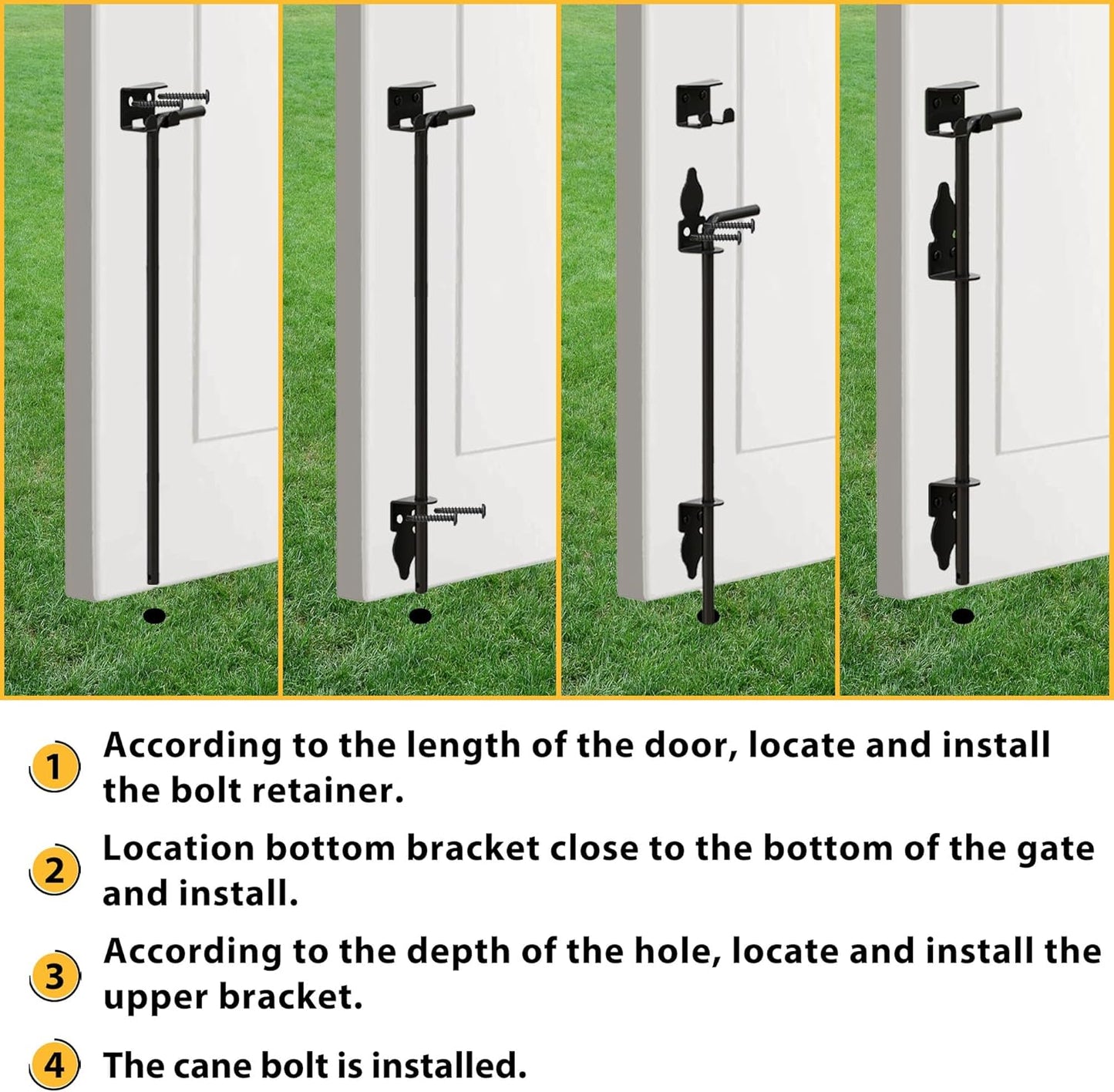 18" Heavy Duty Cane Bolts for Gates with Black Rustproof Powder Upgraded Hardware Gate Drop Rod for Wood PVC Vinyl Fences Gates, Double Doors-1 Pack