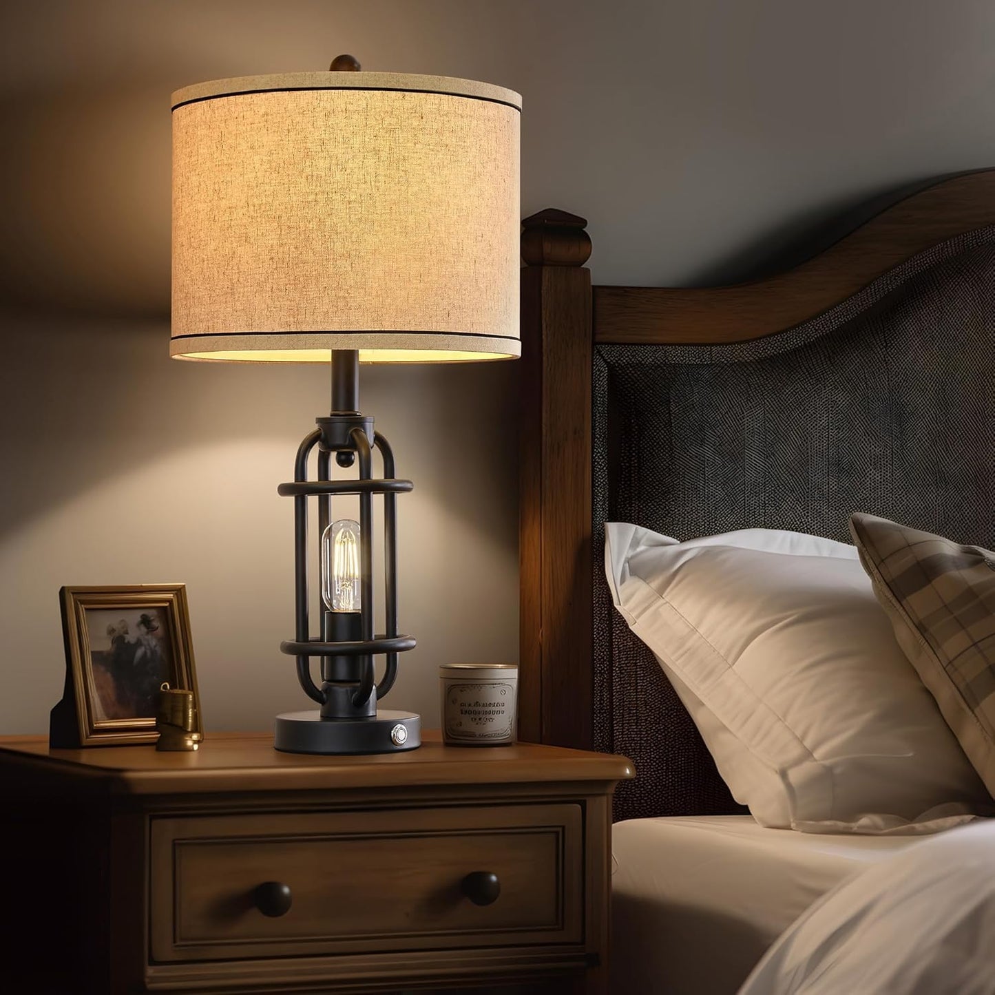 23.75'' Industrial Black Metal Table Lamps Living Room Lamp for Nightstand Bedroom lamps Set of 2 Bedside End Side Table Lamps Home Decor Touch Lamp Modern Lamps With USB Port, Bulbs Included