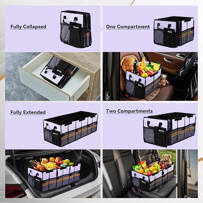 Car Trunk Organizer with Lid, Collapsible Car Storage Organizer with Multi - Image 6