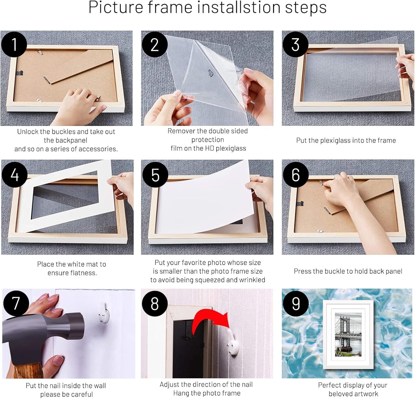 11x14 Picture Frames Solid Wood Display Pictures 9x12 or 8x10 with Mat or 11x14 Frame without Mat Poster Photo Frame Art with 2 Mats for Wall Mounting or Table Top(White)