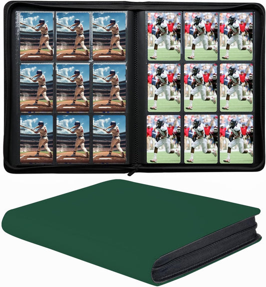 9-Pocket Zippered Trading Card Binder, 864 Pockets Double-Sided Side-Loading Card Organizer Album, PU Leather Card Holder Protector for MTG, TCG, Sports Cards (Green)