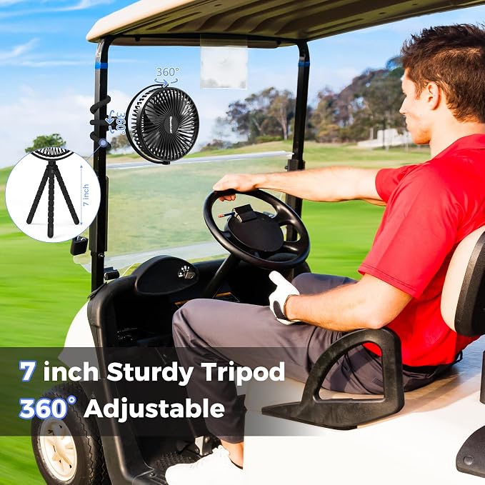 10000mAh Rechargeable Golf Cart Fan, 50H Run, Compatible - Image 3