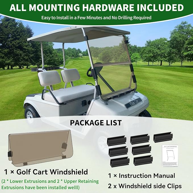Golf Cart Foldable Windshield 3/16" Only Fits 1982-2000 Club Car DS 1"×1" - Image 8