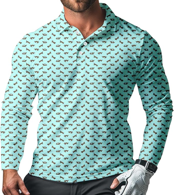Men's Long Sleeve Golf Shirt Quick Dry 3 Button Work Fishing Outdoor Casual by SQPO