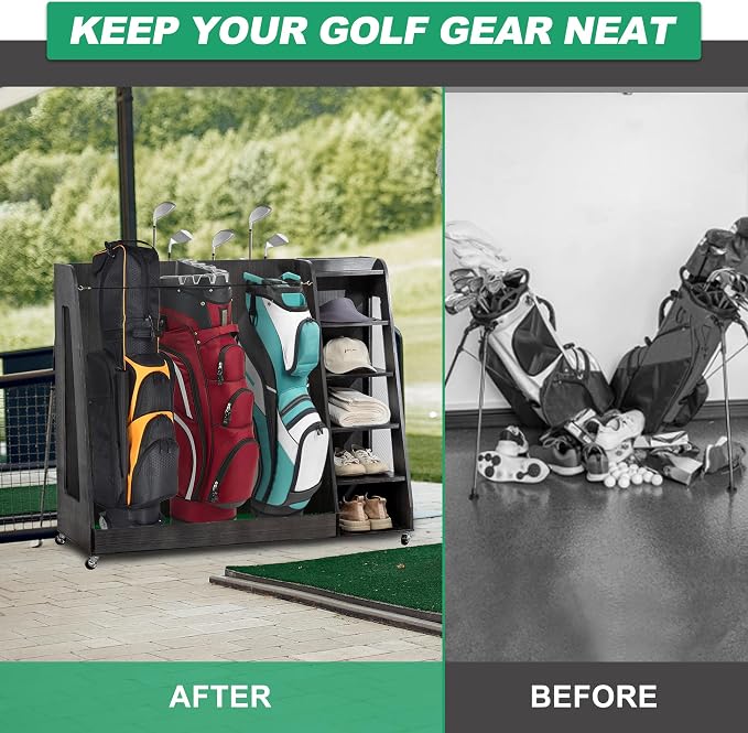 Wooden Golf Bag Organizer Garage Large Golf Bag Storage Rack Stand - Image 6