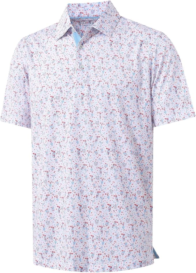 M MAELREG Mens Golf Shirt Short Sleeve Dry Fit Print Moisture Wicking by MAELREG