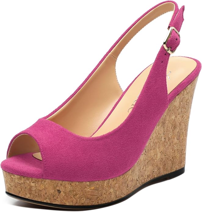 Womens Wedge Platform Sandals Peep Open Toe Slingback Buckle High Heel Dress by zasudxie