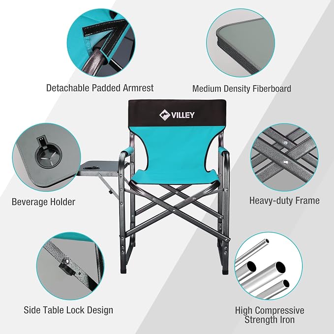 VILLEY Heavy Duty Directors Chair, Folding Camping Chairs, Portable Foldable - Image 6
