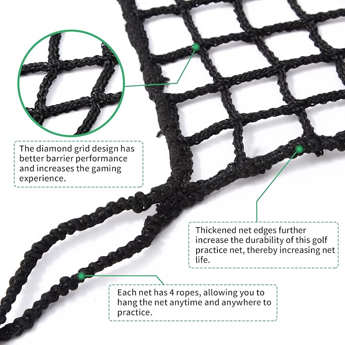 Black Polyester Golf Practice Fence Net, Heavy Duty Golf Ball Barrier Net - Image 3