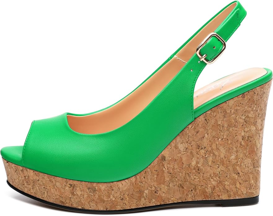 Womens Peep Toe Wedge Heels Matte Fashion Cork Slingback Pumps Platform Wedge - Image 2