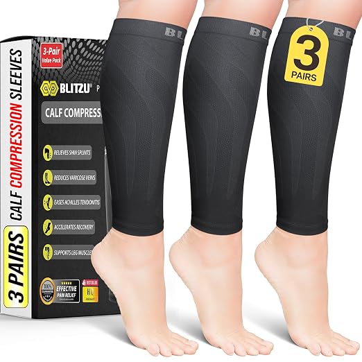 BLITZU 3 Pairs Calf Compression Sleeves by BLITZU