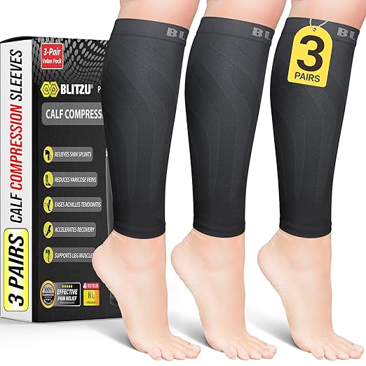 BLITZU 3 Pairs Calf Compression Sleeves by BLITZU