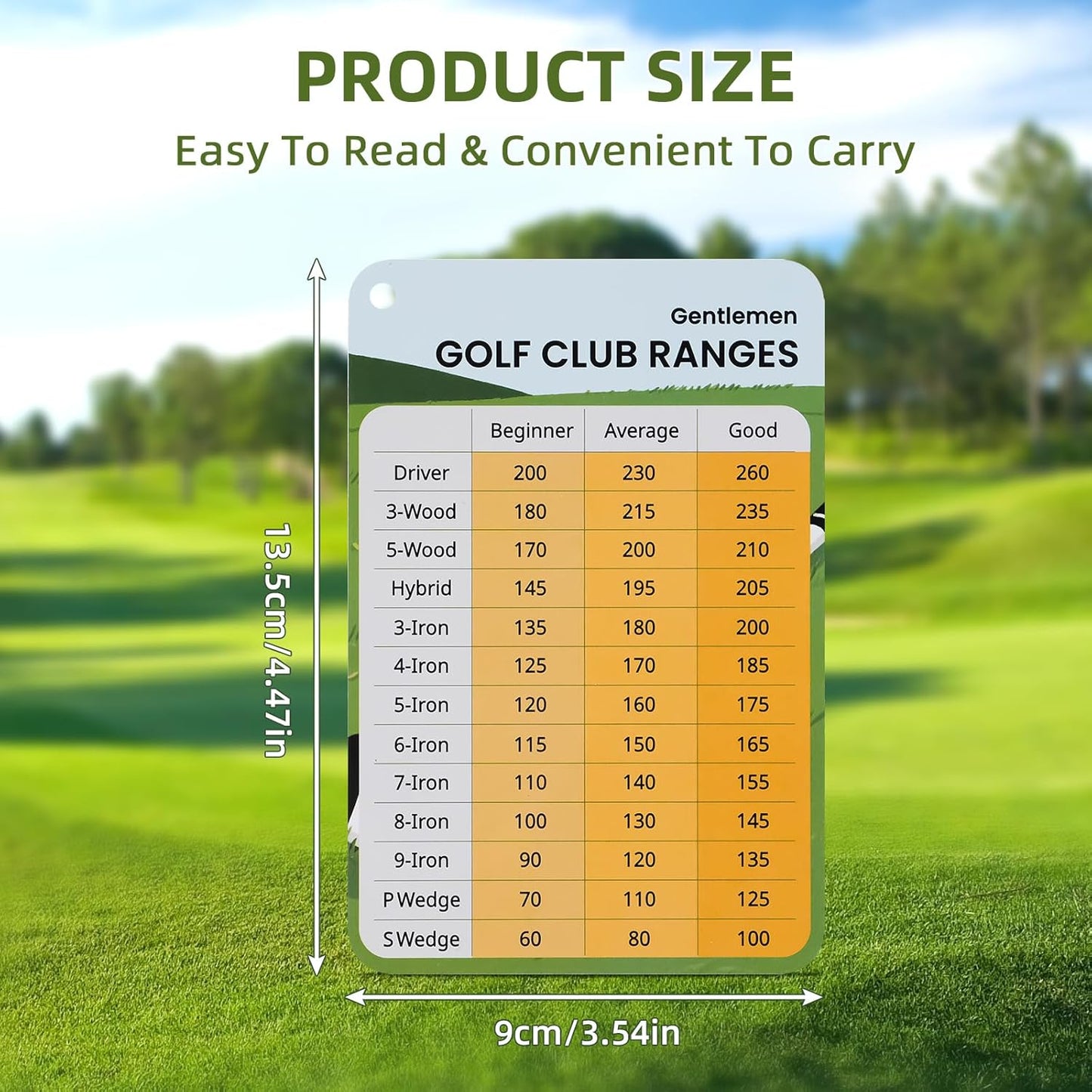 2-Pack Golf Club Distance Card, Golf Club Range Chart Card, Quick Reference Yardage Card, Sturdy Golf Yardage Card for Seasoned Golfers, Average or Beginners