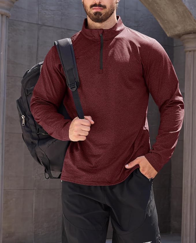 KEFITEVD Men's Quarter Zip Pullover Fleece Lined Long Sleeve Golf Shirt 1/4 Zip - Image 2