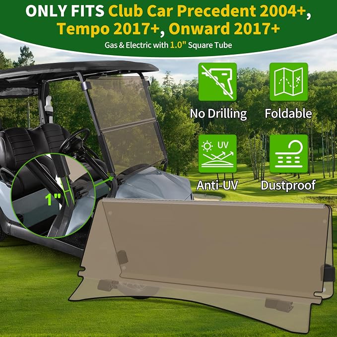 Golf Cart Foldable Windshield 3/16" Thicken Only Fits Club Car Precedent 2004+ - Image 2