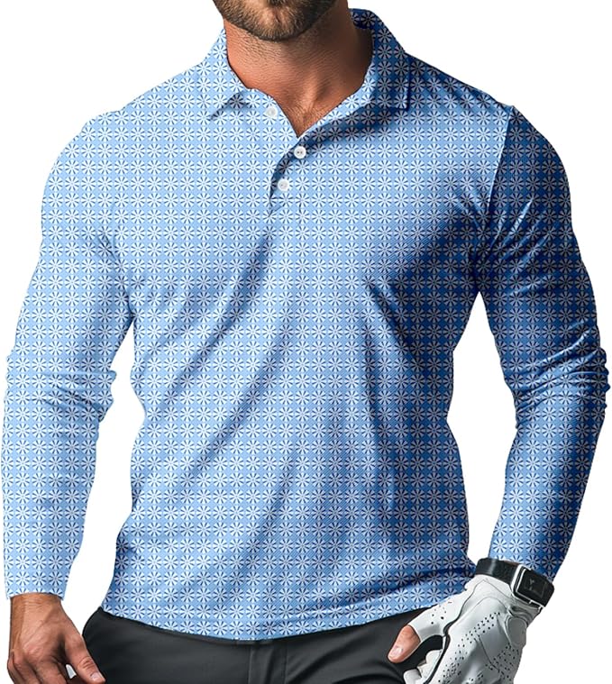 Men's Long Sleeve Golf Shirt Quick Dry 3 Button Work Fishing Outdoor Casual by SQPO