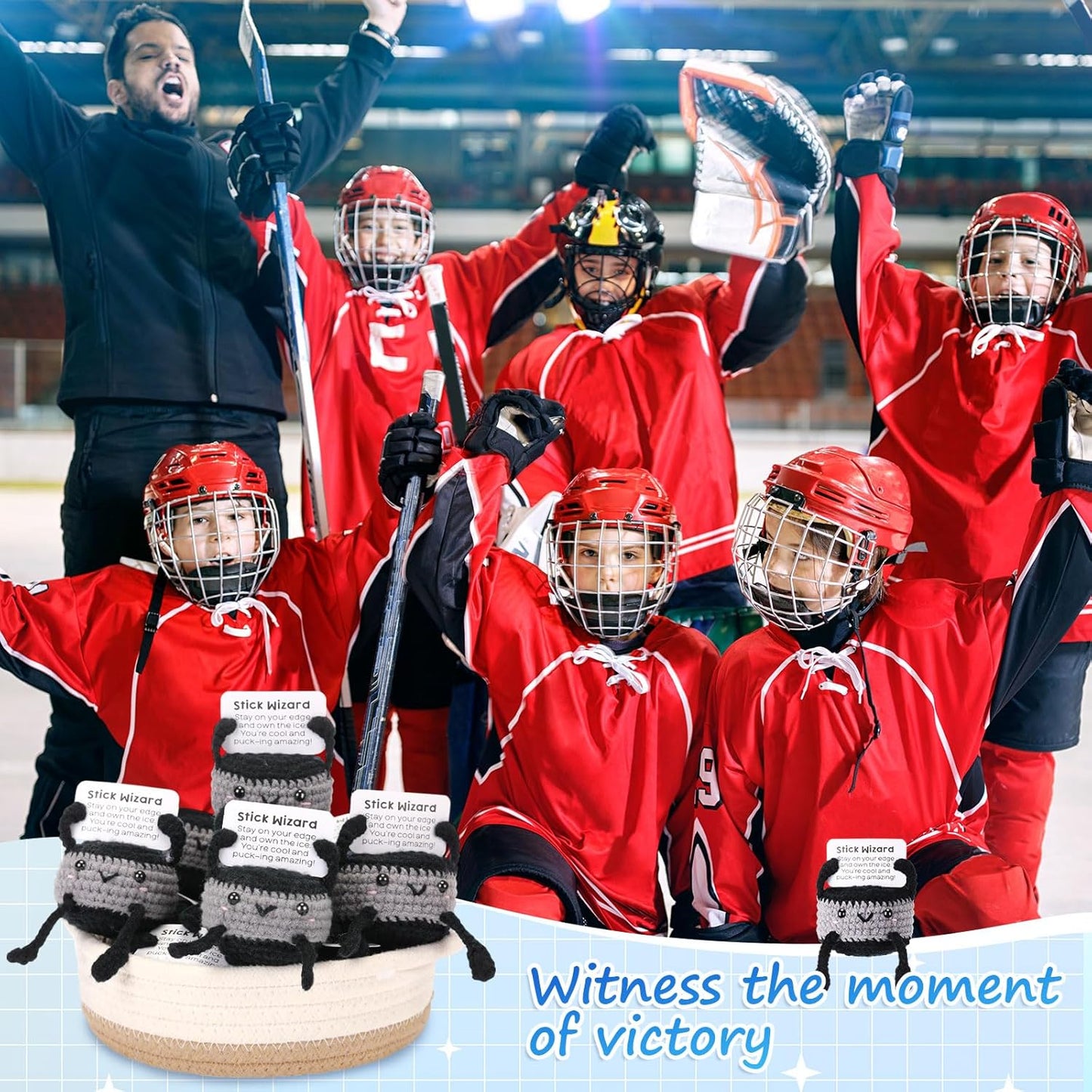 12pcs Funny Hockey Puck Gifts for Team Bulk Positive Hockey Balls with Motivational Cards Handmade Mini Crochet Team Gift for Coach Women Men Coworker Birthday Christmas Party Favors