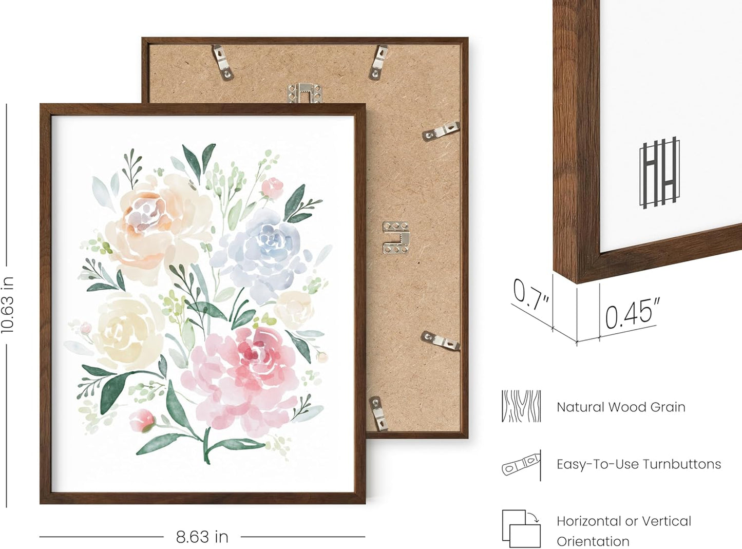 HAUS AND HUES Flower Wall Art - Set of 4 Framed Floral Paintings (8x10, Walnut Frame)