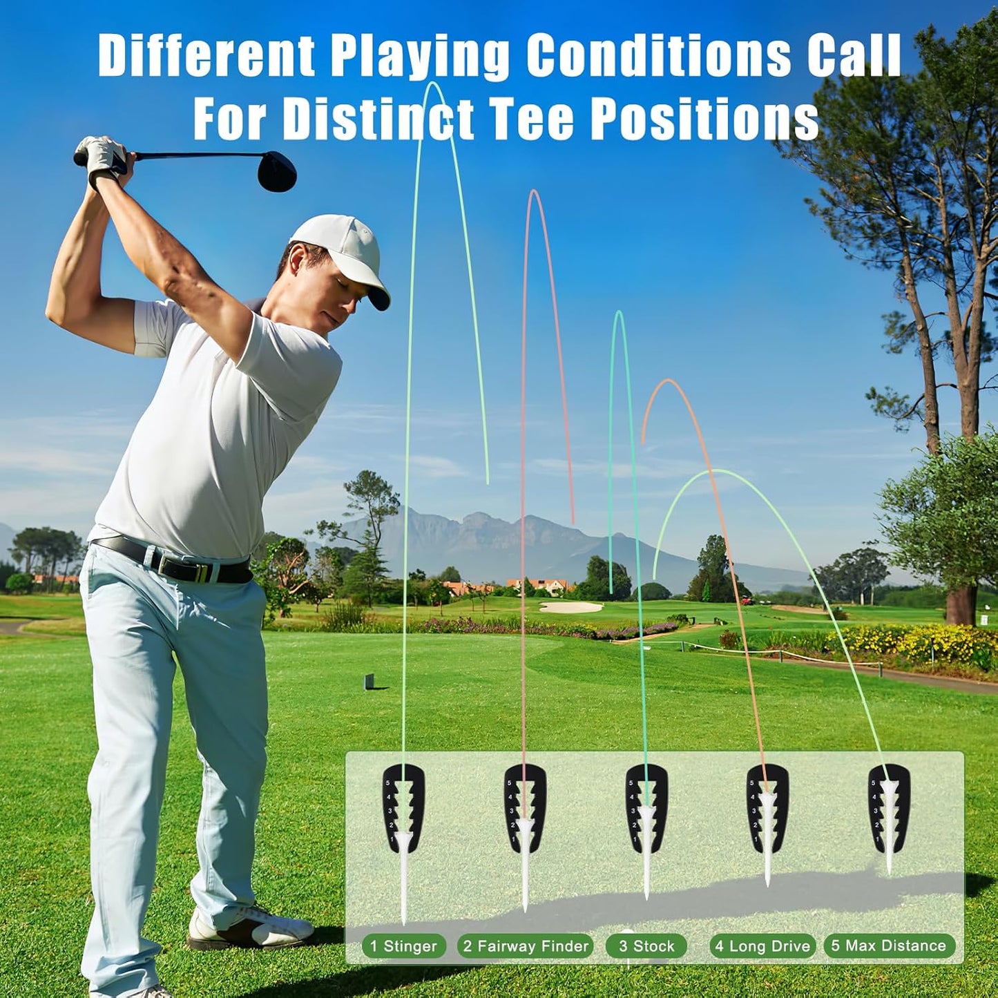 2 Pack Adjustable Golf Tee Height Tool, Outdoor Golf Training Aid Precision Tee Height Setter Elevator Tools for Consistent Swings