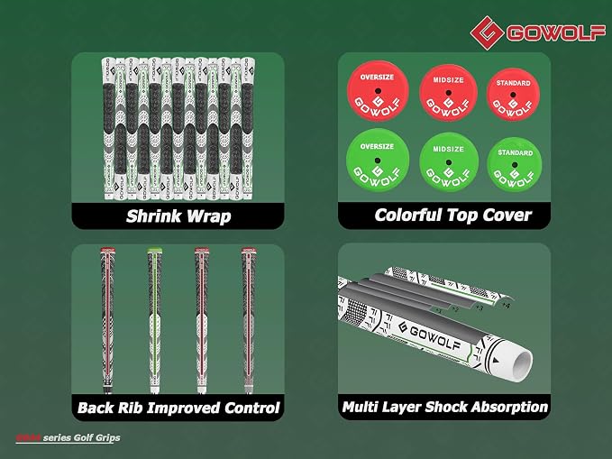 Gowolf Premium Cross Corded Natrual Rubber Golf Grips 13 Pack, Back Rib - Image 6