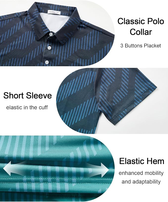 zeetoo Men's Polo Shirts Hawaiian Golf Polos Shirts Short Sleeve Performance - Image 6