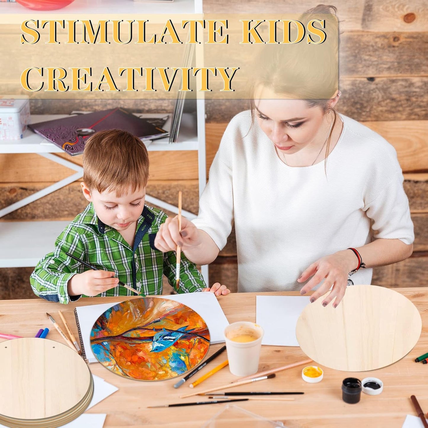 12 Inch Wood Circles for Crafts, 10Pcs Unfinished Wood Rounds with Holders for Cricut Projects, Burning, Painting, Door Hanger, DIY Wooden Crafts Holiday Christmas Thanksgiving Day Home Decor(10PCS)