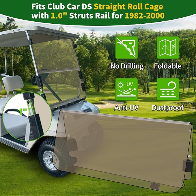 Golf Cart Foldable Windshield 3/16" Only Fits 1982-2000 Club Car DS 1"×1" - Image 3