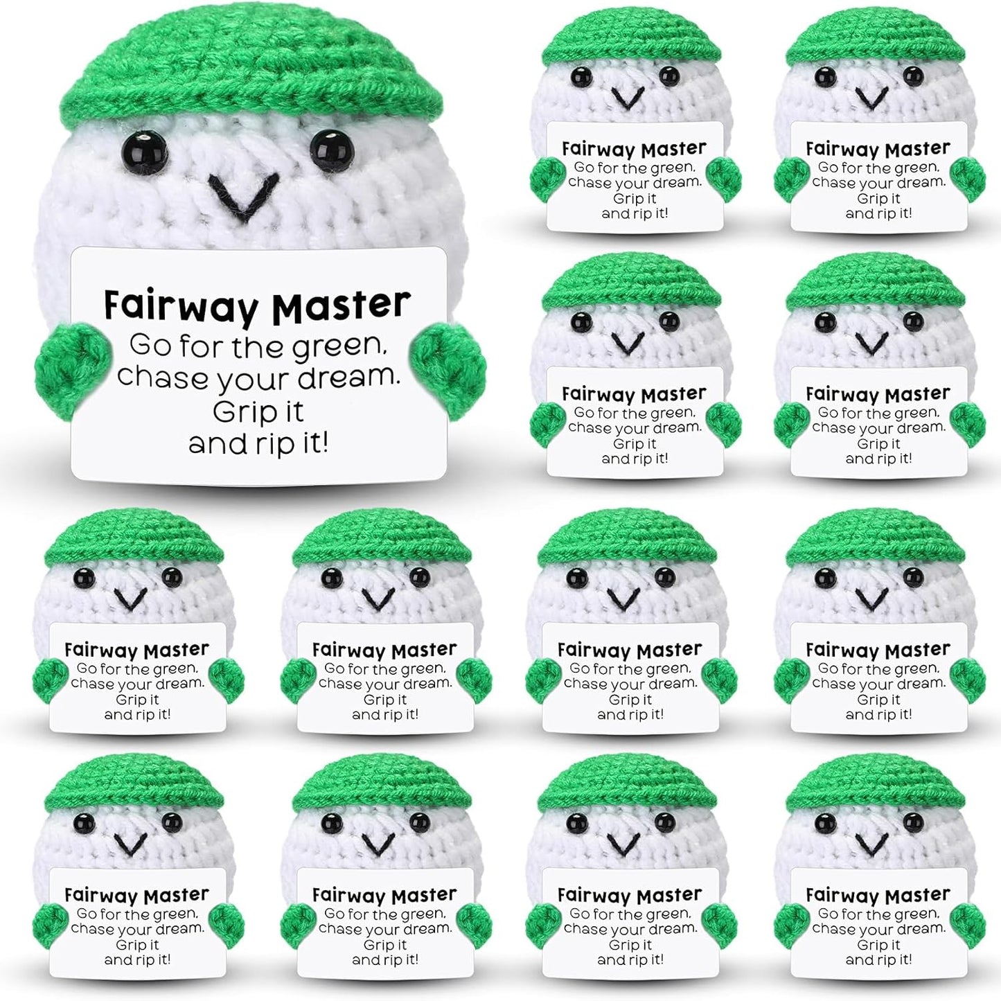 12pcs Funny Golf Gifts for Team Bulk Golf Balls with Motivational Cards Positive Handmade Mini Crochet Team Gift for Coach Women Men Coworker Birthday Christmas Party Favors