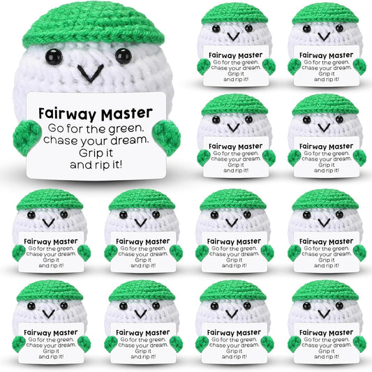 12pcs Funny Golf Gifts for Team Bulk Golf Balls with Motivational Cards Positive Handmade Mini Crochet Team Gift for Coach Women Men Coworker Birthday Christmas Party Favors