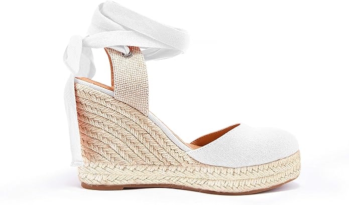 FISACE Womens Summer Espadrille Heel Platform Wedge Sandals Ankle Buckle Strap - Image 3