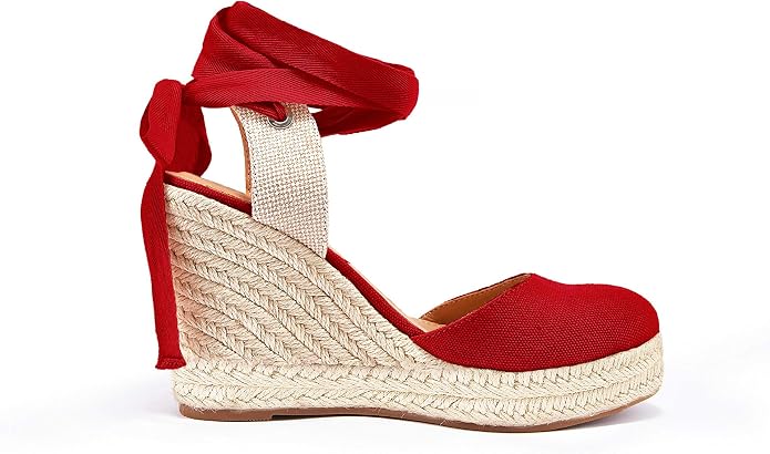 FISACE Womens Summer Espadrille Heel Platform Wedge Sandals Ankle Buckle Strap - Image 4
