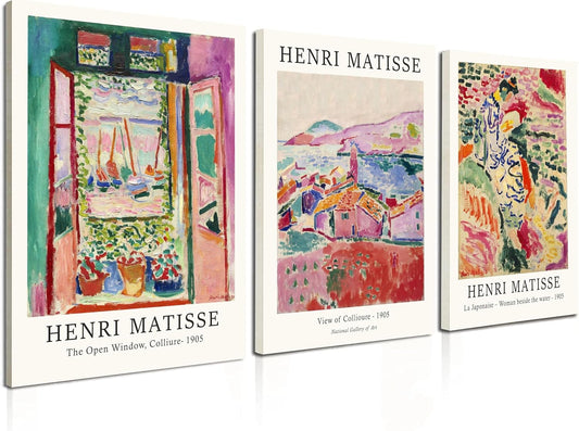 Induslyfe Framed Retro Vintage Wall Art Canvas Decor Set of 3, Matisse Wall Art Prints Poster Mid Century Modern Art, Sage Green Aesthetic Floral Botanical wall art, bedroom living room bathroom 12x16