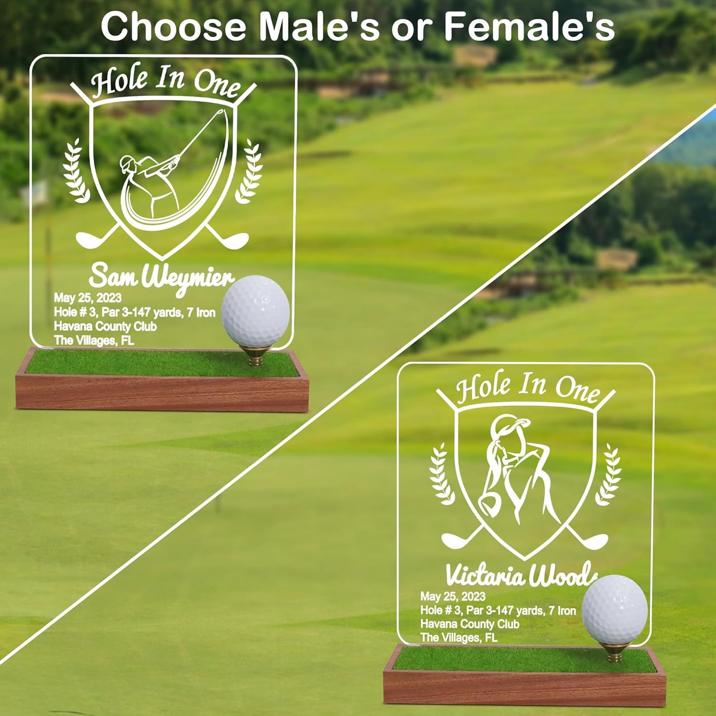 Hole in One Golf Ball Display Case, CoolGift Mart Personalized Light Up Golf Ball Holder Memorabilia Display and Storage, Wooden Acrylic Accessories with Warm White Color Lights, Gift for Golfers