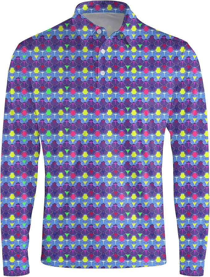 Men's Long Sleeve Golf Shirt Quick Dry 3 Button Work Fishing Outdoor Casual by SQPO