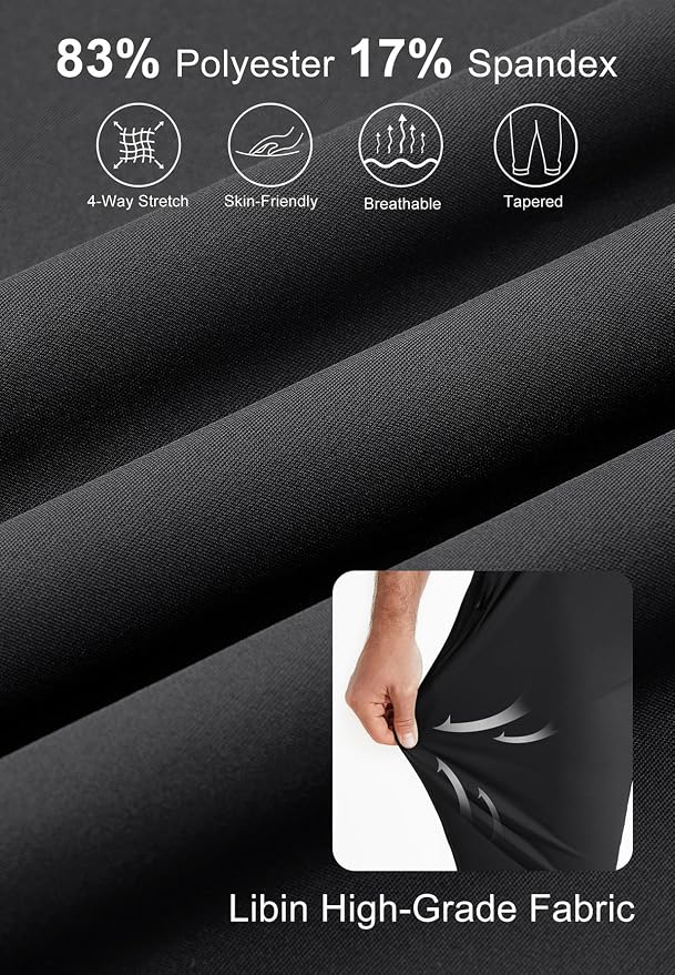 Libin Men's Golf Pants Joggers Lightweight 3 Pockets Slim Fit Soft Stretchy - Image 5