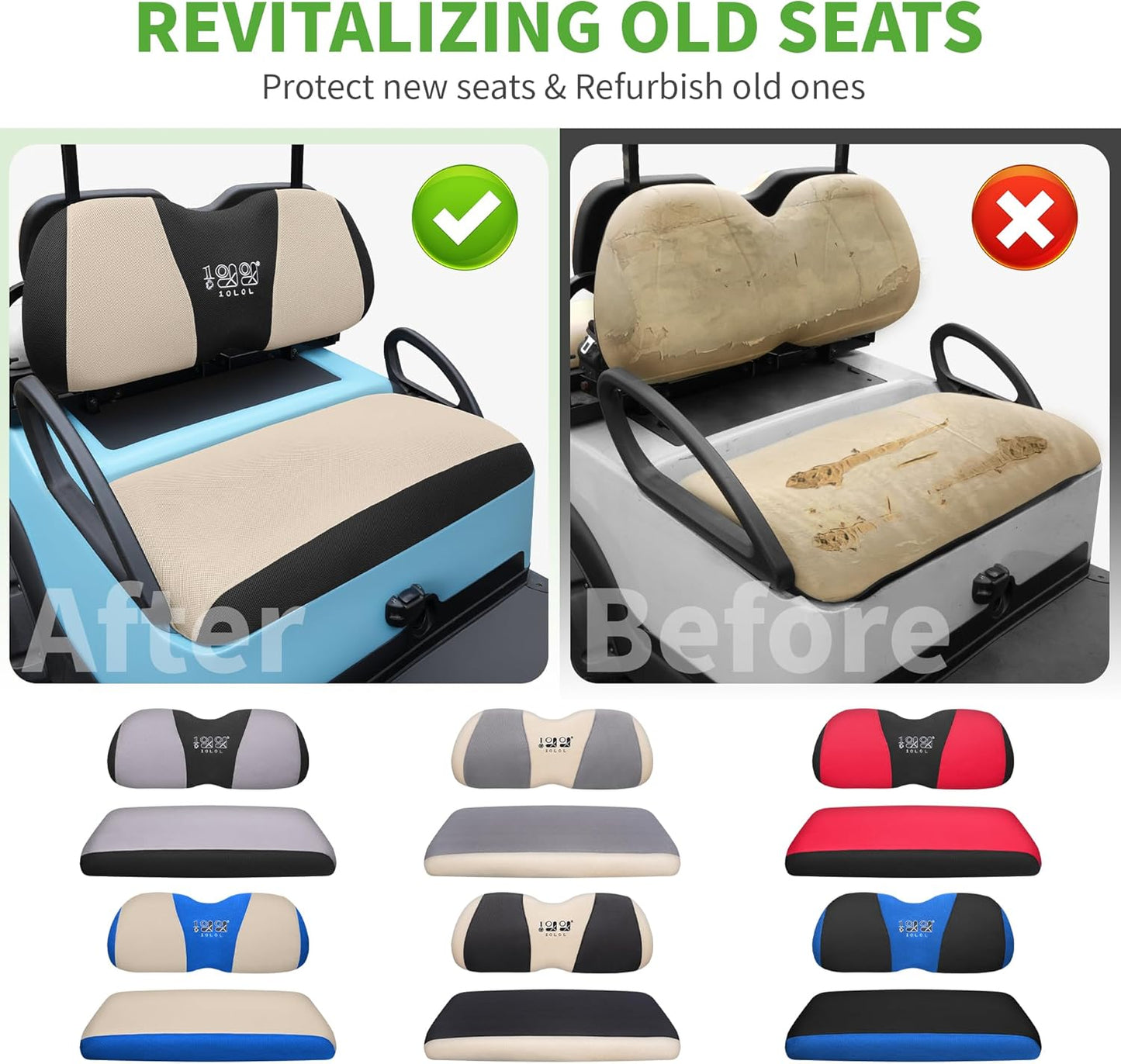 10L0L Golf Cart Seat Covers Universal for Yamaha Club Car Precedent Standard Front Seats, Breathable Mesh Bench Seat Cover, No Drilling Seat Cushion, All-Season Comfort Cool in Summer & Warm in Winter