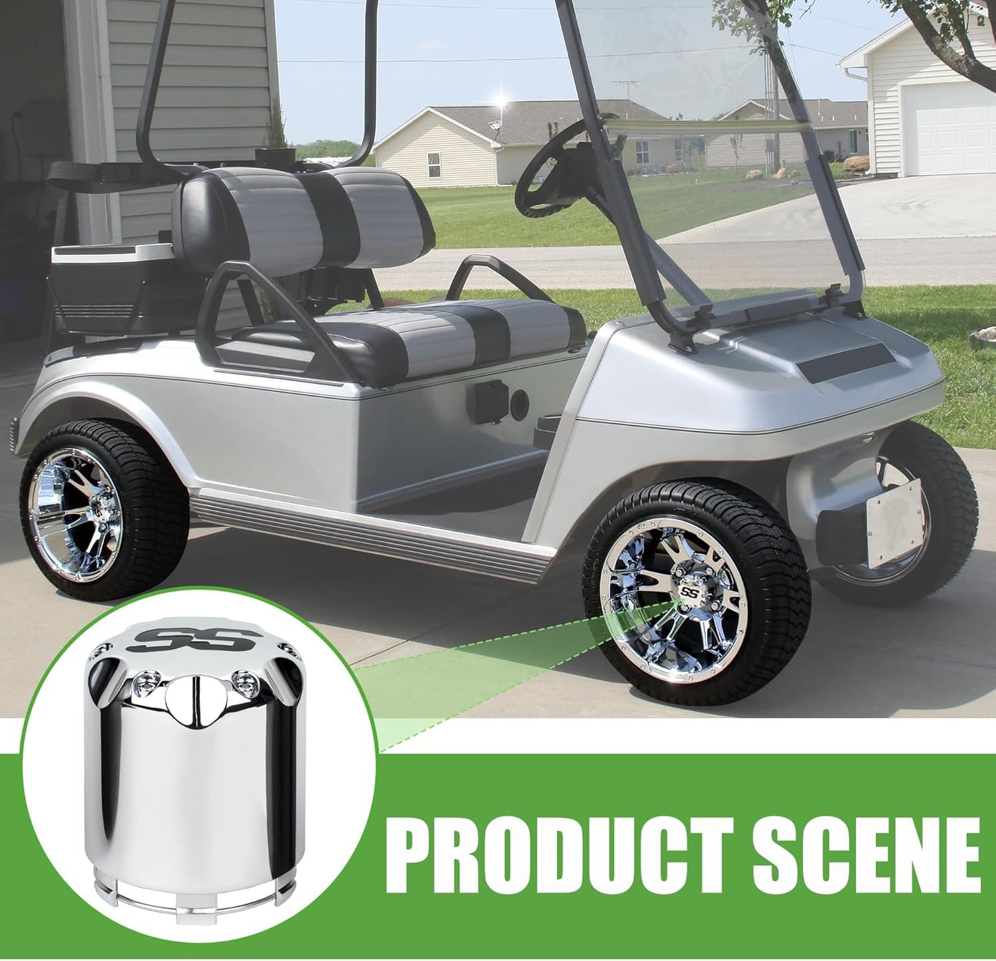 10L0L Universal Golf Cart SS Wheel Center Cap Cover for Yamaha, EZGO, Club Car, 4 PCS (Chrome)