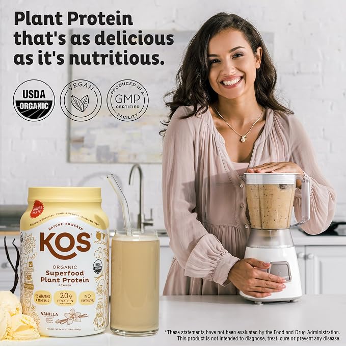 KOS Vegan Protein Powder Erythritol Free, Vanilla USDA Organic - Image 2