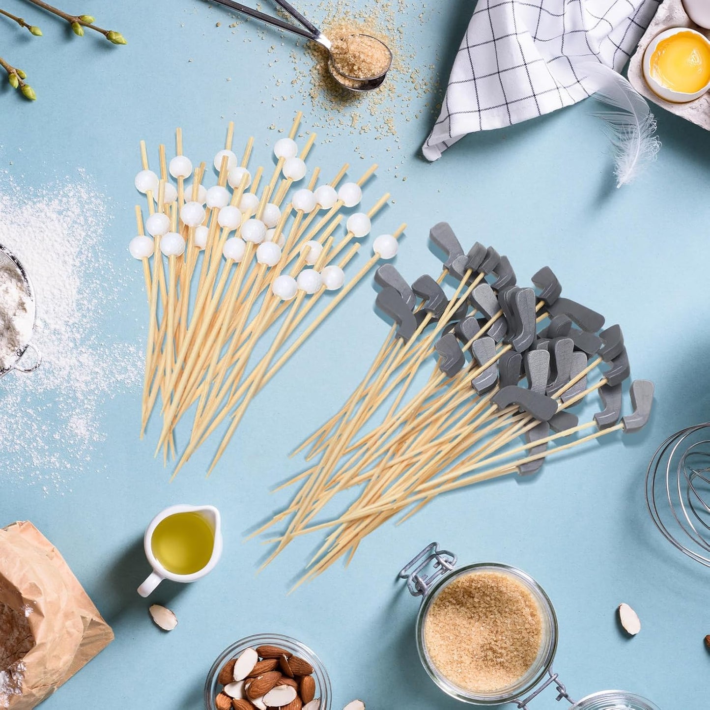 200 Pcs Golf Cocktail Picks 4.7" Golf Toothpicks for Appetizers Golf Club Drink Stirrers Golf Party Decor Birthday Cupcake Topper Sandwich Fruit Golf Skewer Bamboo Stick Holiday Supply(Golf Ball)