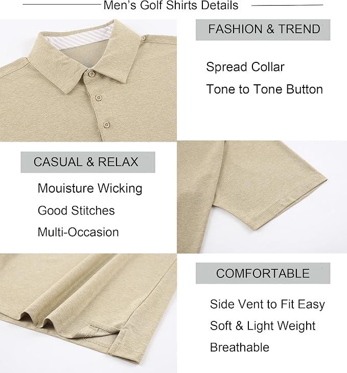 Alex Vando Mens Golf Shirt Moisture Wicking Quick-Dry Short Sleeve Casual Polo - Image 3