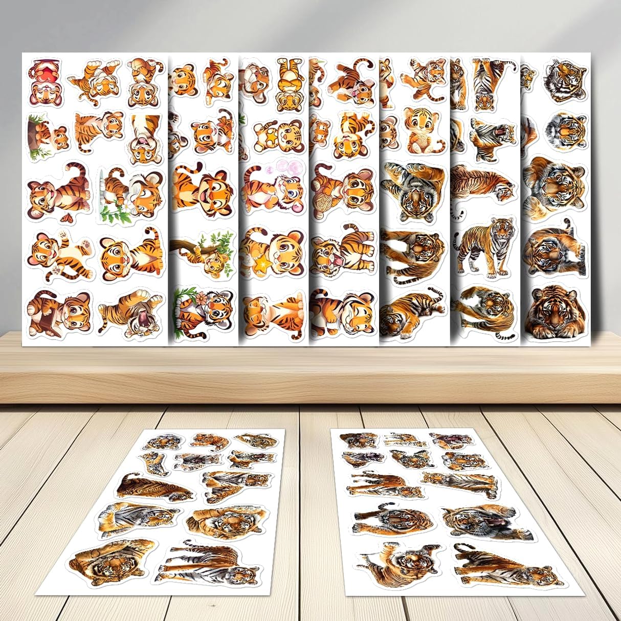 108 PCS Cute Tiger Stickers, Waterproof Vinyl Animal Stickers for Kids Teens Adults, Jungle Wildlife Decals for Laptop, Phone, Water Bottles, Journaling, Scrapbooking, Party