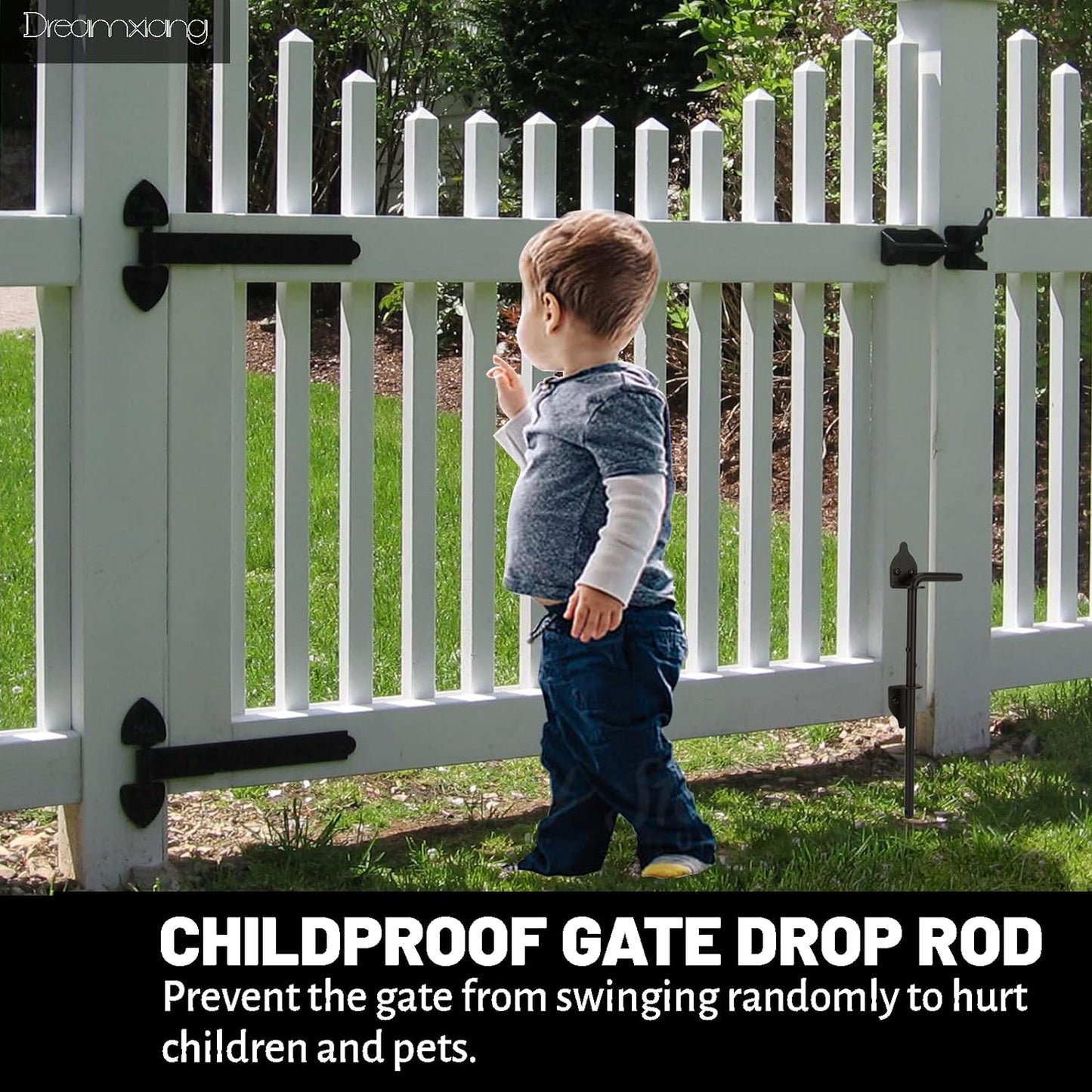 12" Heavy Duty Cane Bolt Gate Drop Rod Hardware Ground Latch for Wood PVC Vinyl Metal Fences Gates, Double Doors, Black Solid Steel -1 Pack