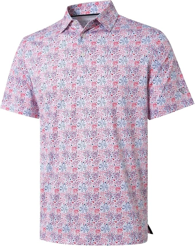 Golf Shirts for Men Dry Fit Short Sleeve Print Performance Moisture Wicking by MAELREG