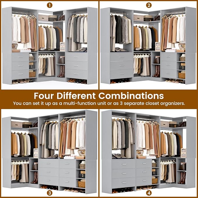Aheaplus Closet System with 6 Drawers, 4 Hanging Rods & Corner Tower, Corner - Image 3