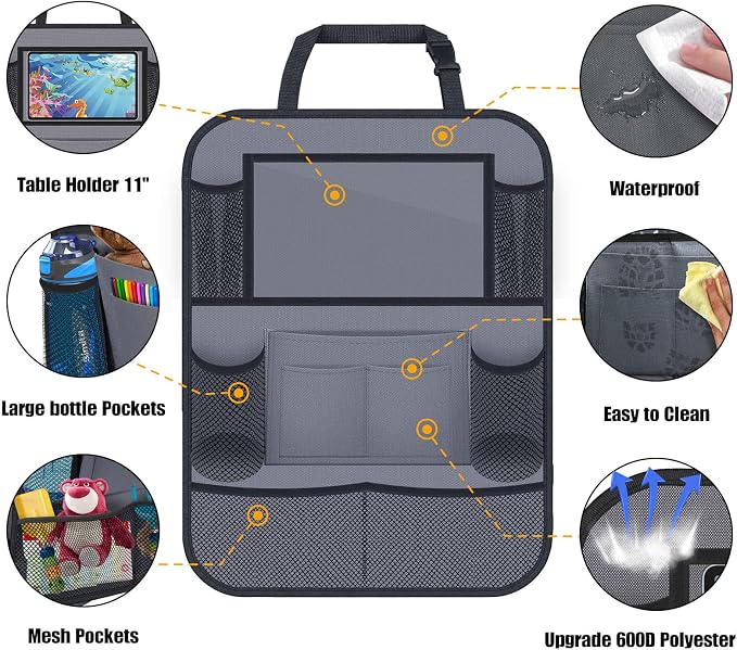 Car Backseat Organizer with 11" Table Holder, 10 Storage Pockets Seat Back - Image 2