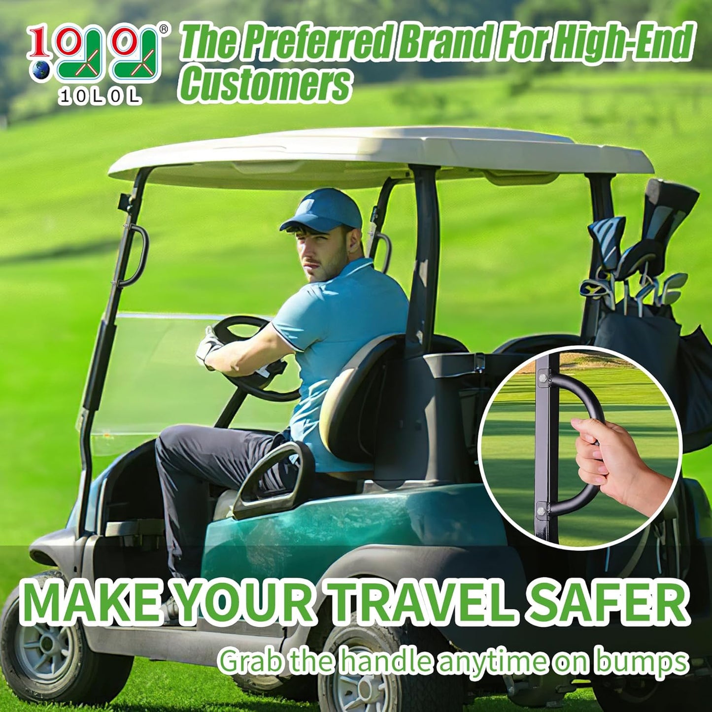 10L0L Golf Cart Bar Grab Handles,Universal Grip Handle for Yamaha, EZGO, Club Car, Aluminum Alloy Grab Handle for Golf Cart(2 Pack)