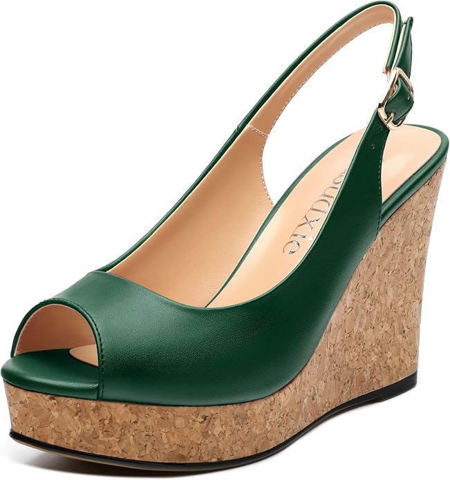 Womens Peep Toe Wedge Heels Matte Fashion Cork Slingback Pumps Platform Wedge by zasudxie